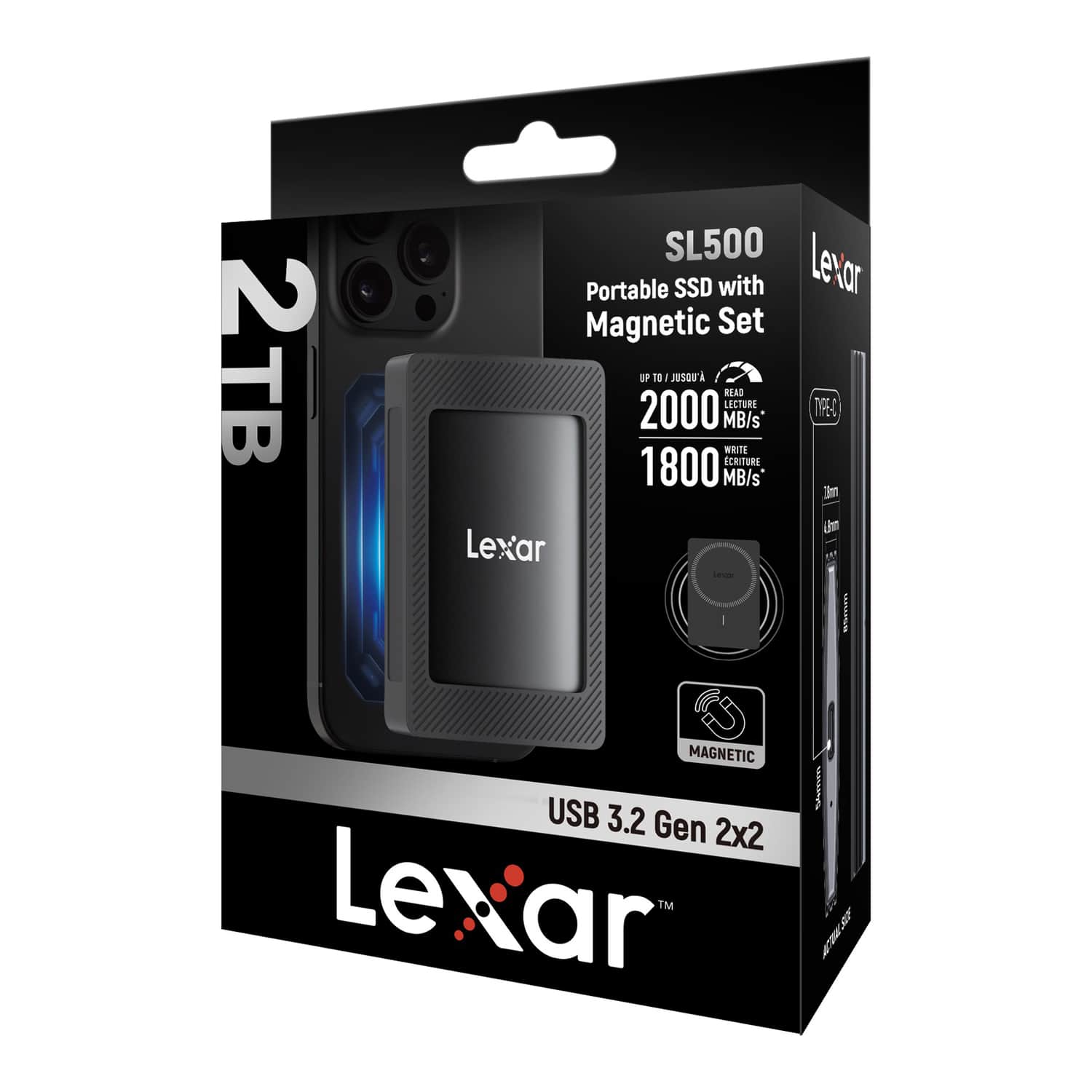 Lexar SL500 USB 3.2 Gen2x2 Portable SSD 2TB with Magnetic Set