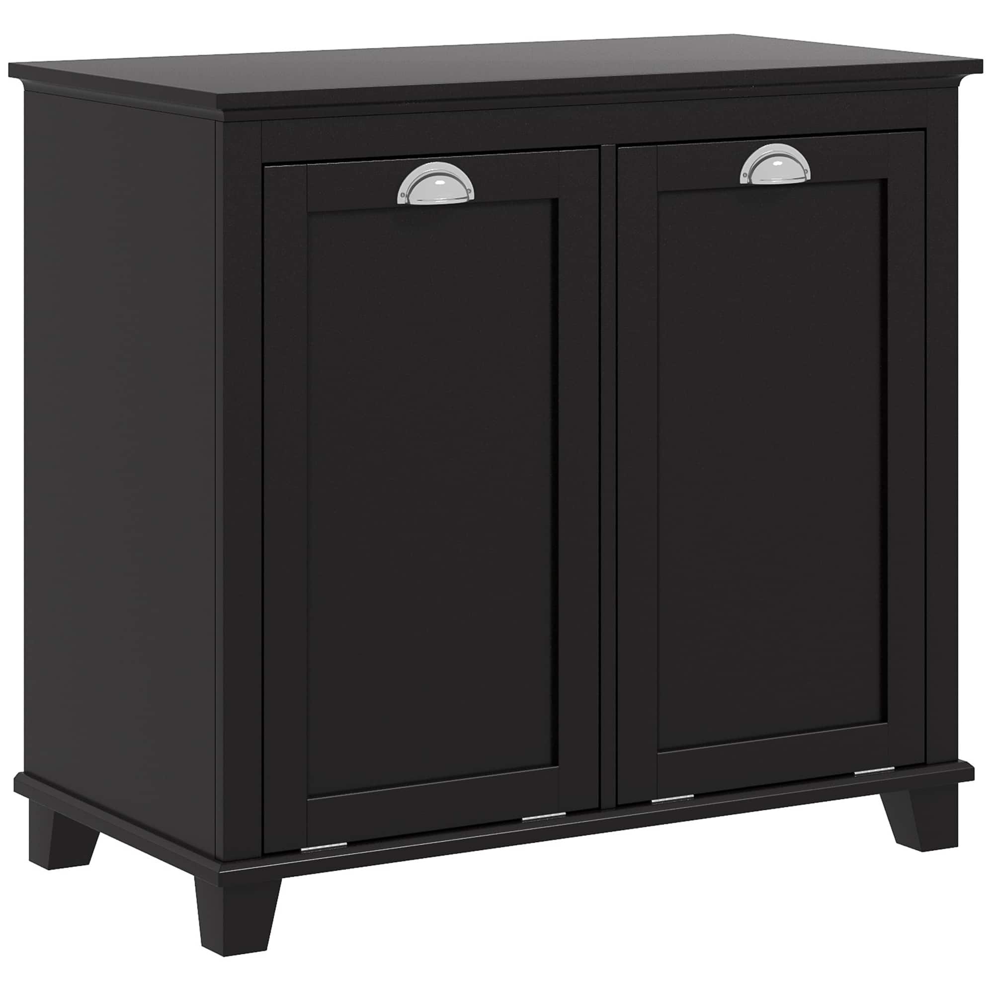 Front. Homcom - Dual Tilt out Laundry Hamper Cabinet, Bathroom Storage Cabinet with 2-Compartment Hamper - Black.