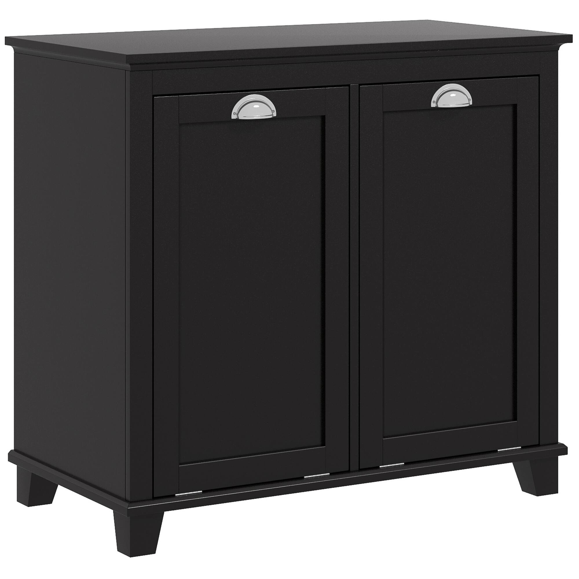 Front. Homcom - Dual Tilt out Laundry Hamper Cabinet, Bathroom Storage Cabinet with 2-Compartment Hamper - Black.