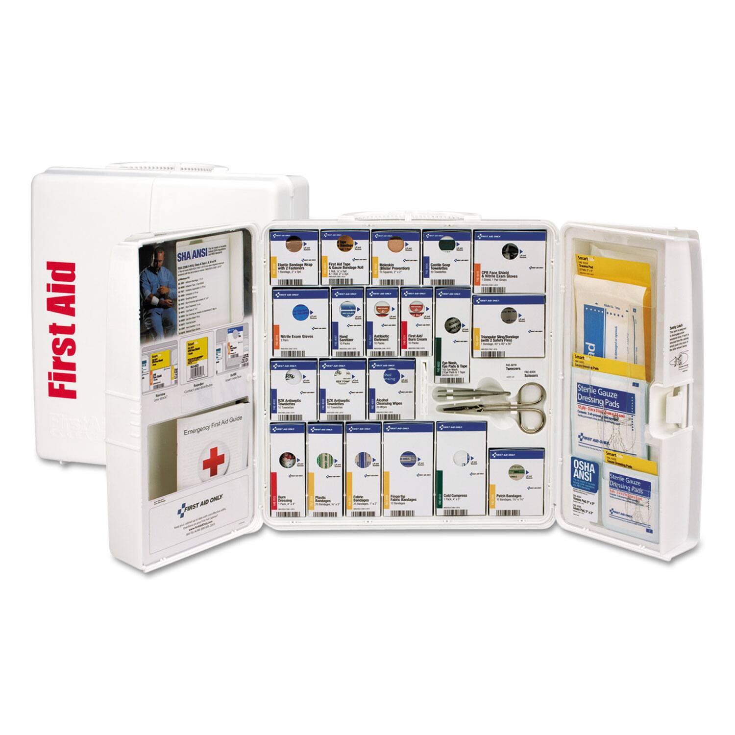 First Aid SHA ANSI A de Frel Emergency + AD DALY PRRSY - - - - C - - - - - Mman mmuan Stenle Gauze Dressing Pads S - OSHA ANSI Meria San Soune Pat