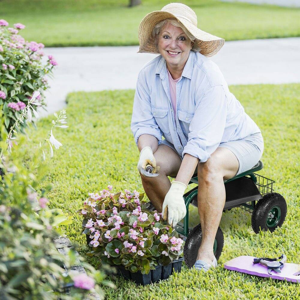 Alt View 10. Resenkos - Resenkos Iron Short Handle Garden Seat Car, Compact Size, Portable Design, Outdoor Seating Furniture For Patio, Green - Green.