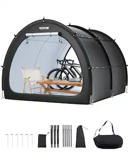 VEVOR - 5+ Bikes, Outdoor Spacious Bike Storage Tent with Ventilated Window, Waterproof Fan-Shaped Bike Tent - Black