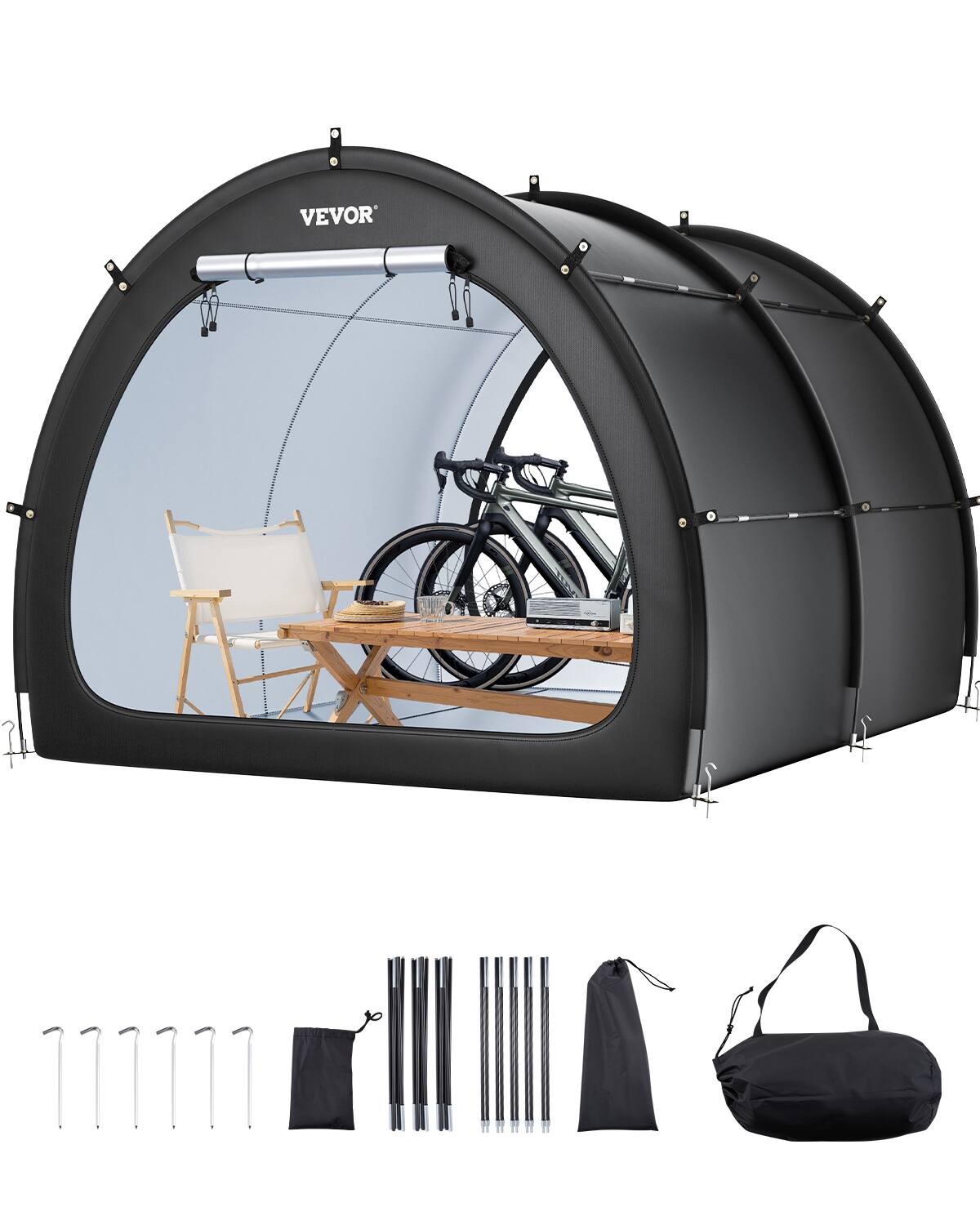 VEVOR - 5+ Bikes, Outdoor Spacious Bike Storage Tent with Ventilated Window, Waterproof Fan-Shaped Bike Tent - Black