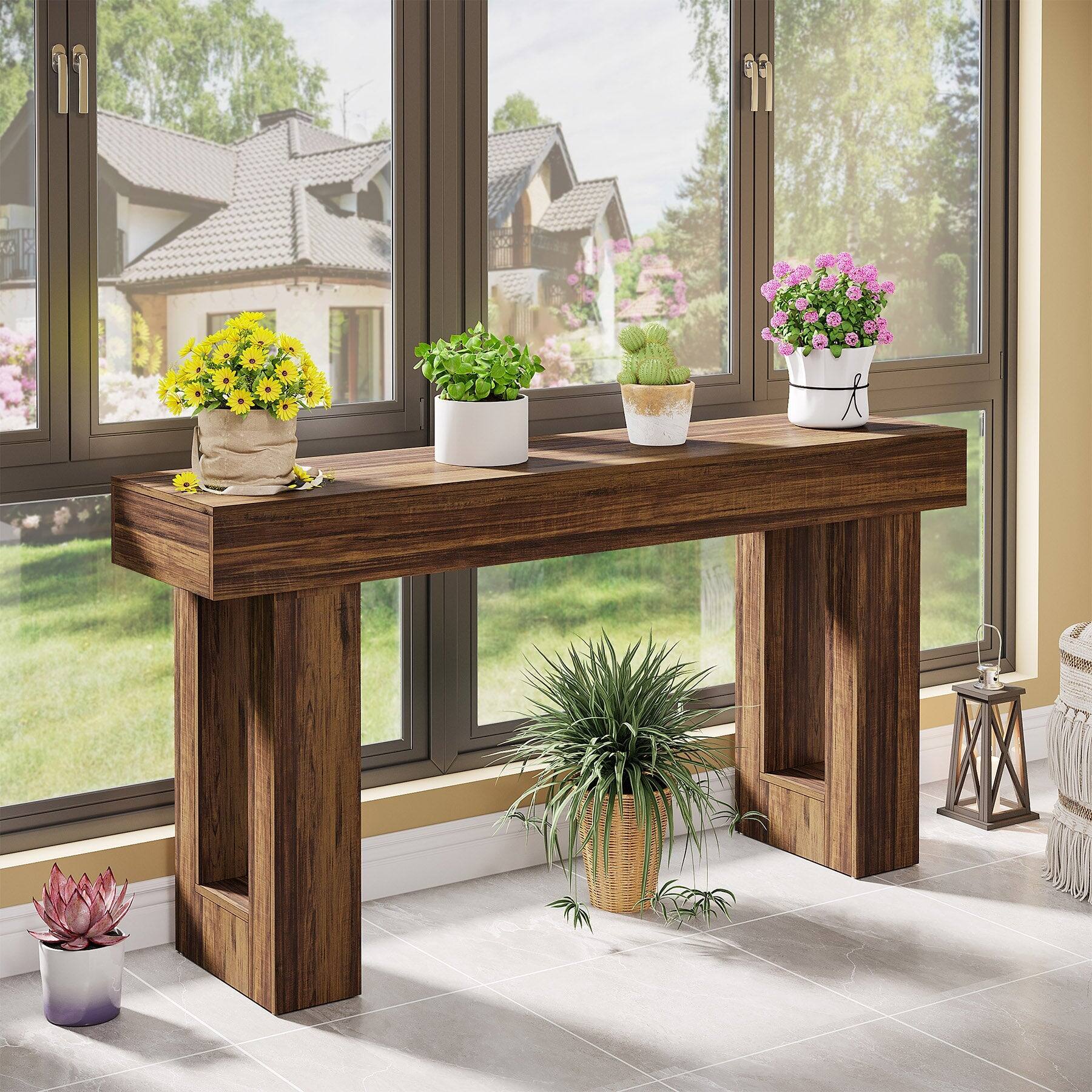 Alt View 3. Tribesigns - Console Table with Engineered Wood Construction and Rectangular Top for Entryway, Hallway and Living Room - Brown.