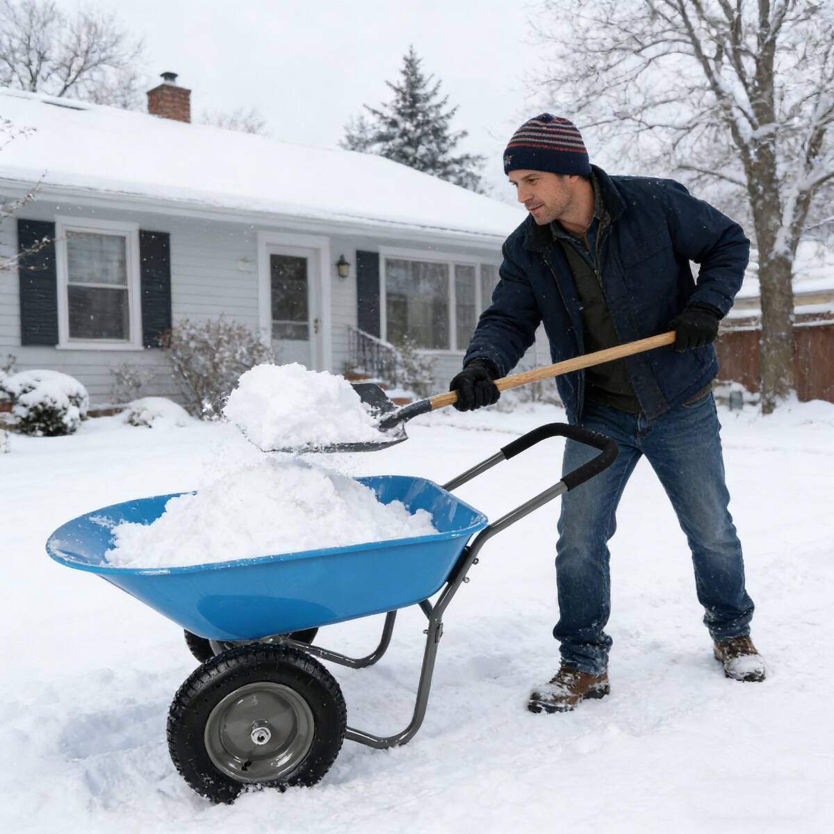 Front. Loheer - Loheer Steel Tray Wheelbarrow Two Wheeled Garden Trolley 300 lbs Blue.