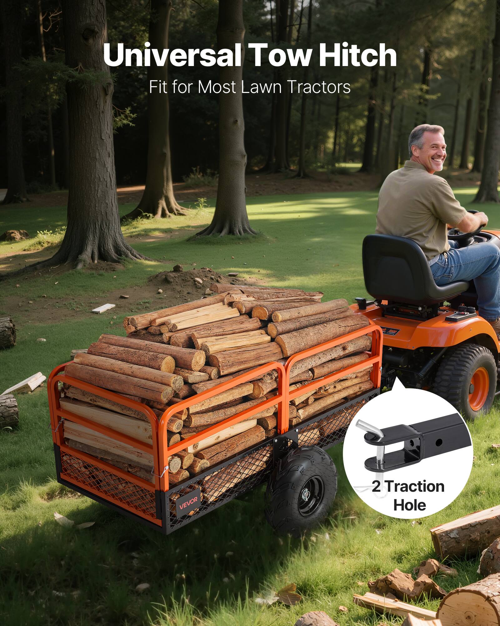 Universal Tow Hitch  
Fit for Most Lawn Tractors  

2 Traction Hole