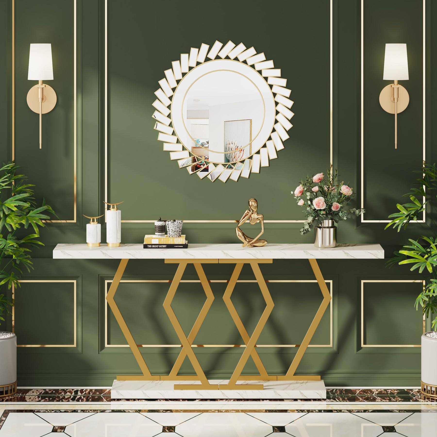 Tribesigns 70.9 Inch Extra Long Sofa Table， White and Gold Console ...