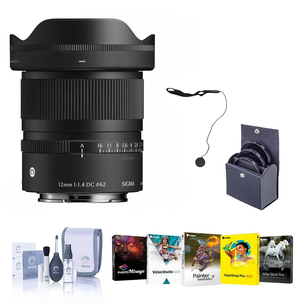 A I  
16 11 8 5.6 4 28  
58762856  
12mm 1:1.4 DC 62  
SIGMA  
PRO OPTIC  
COREL Mirage  
PHOTO VideoStudio 2020  
COREL Painter essentials  
PaintShop Pro 2022  
AfterShot Pro  
Sodion