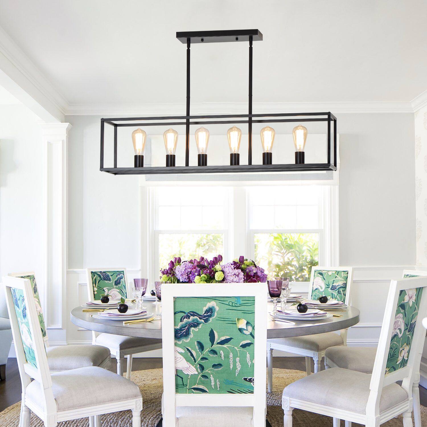 Back. Umeiluce - 6 Lights Island Chandelier Farmhouse Vintage Style for Dinning Room, Kitchen, Showroom, Restaurant - Matte Black.