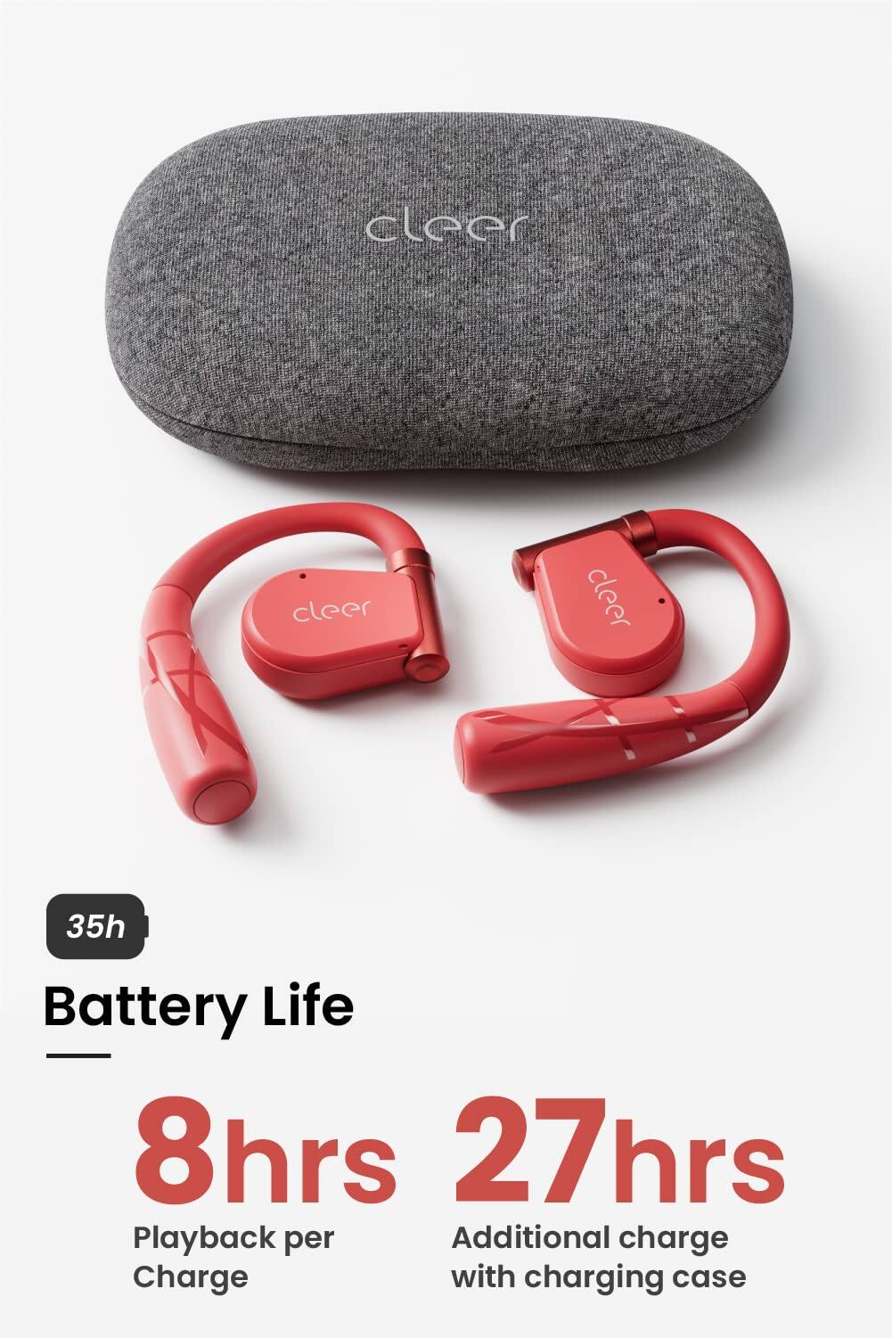 cleer cleer cleer 35h Battery Life 8hrs 27hrs Playback per Additional charge with charging case