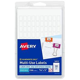 Avery - Multipurpose Labels, 5/16" x 1/2", Non-Printable, 1100 Labels/Pack - White