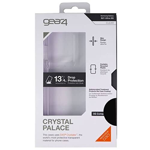 gear4 Samsung Galaxy S21 Ultra 5G CLEAR Slim Design. Drop Protection. Contains Recycled Plastic. Contains du plantq. Antimicrobial Treatment. Protects the Casa. Gonting Le Traltement Protage. CRYSTAL PALACE. This case uses D3O Crystalex™, the world's most protective transparent material for phone cases. 5G Comp. B1 D3O