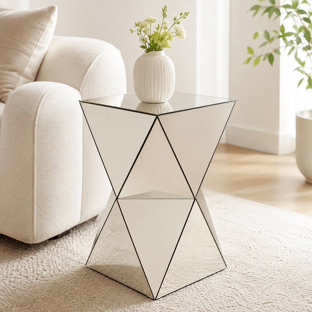 Angle. Loheer - Loheer Champagne Mirrored Side Table Geometric End Table Luxe Accent - Champagne.
