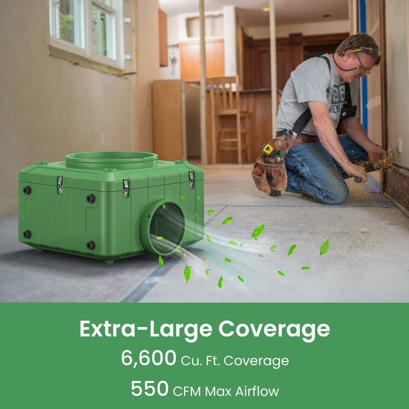 Extra-Large Coverage  
6,600 Cu. Ft. Coverage  
550 CFM Max Airflow