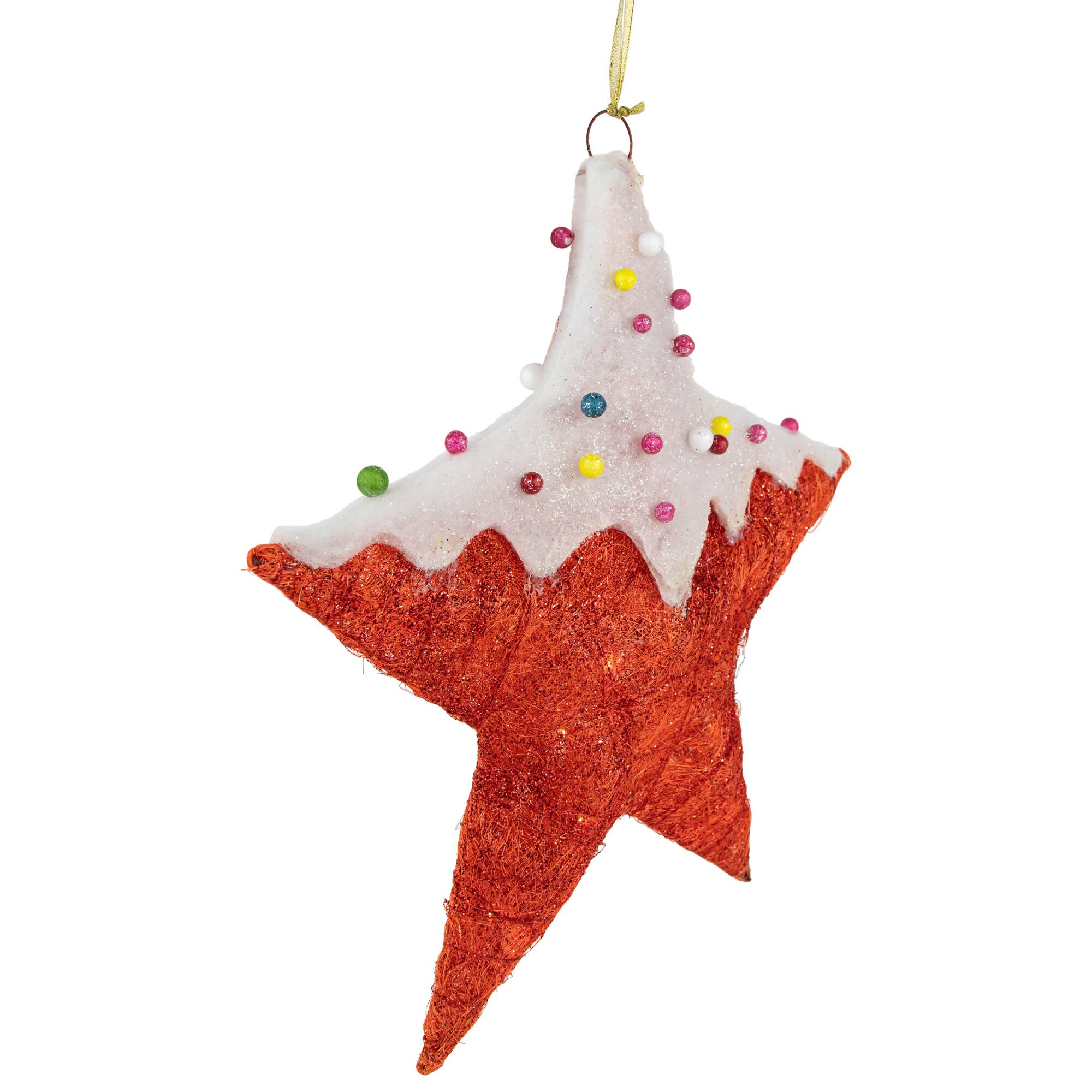 Alt View 3. Northlight - Lighted Candy Covered Sisal Star Christmas Window Decoration - 18" - Clear Lights - Red.