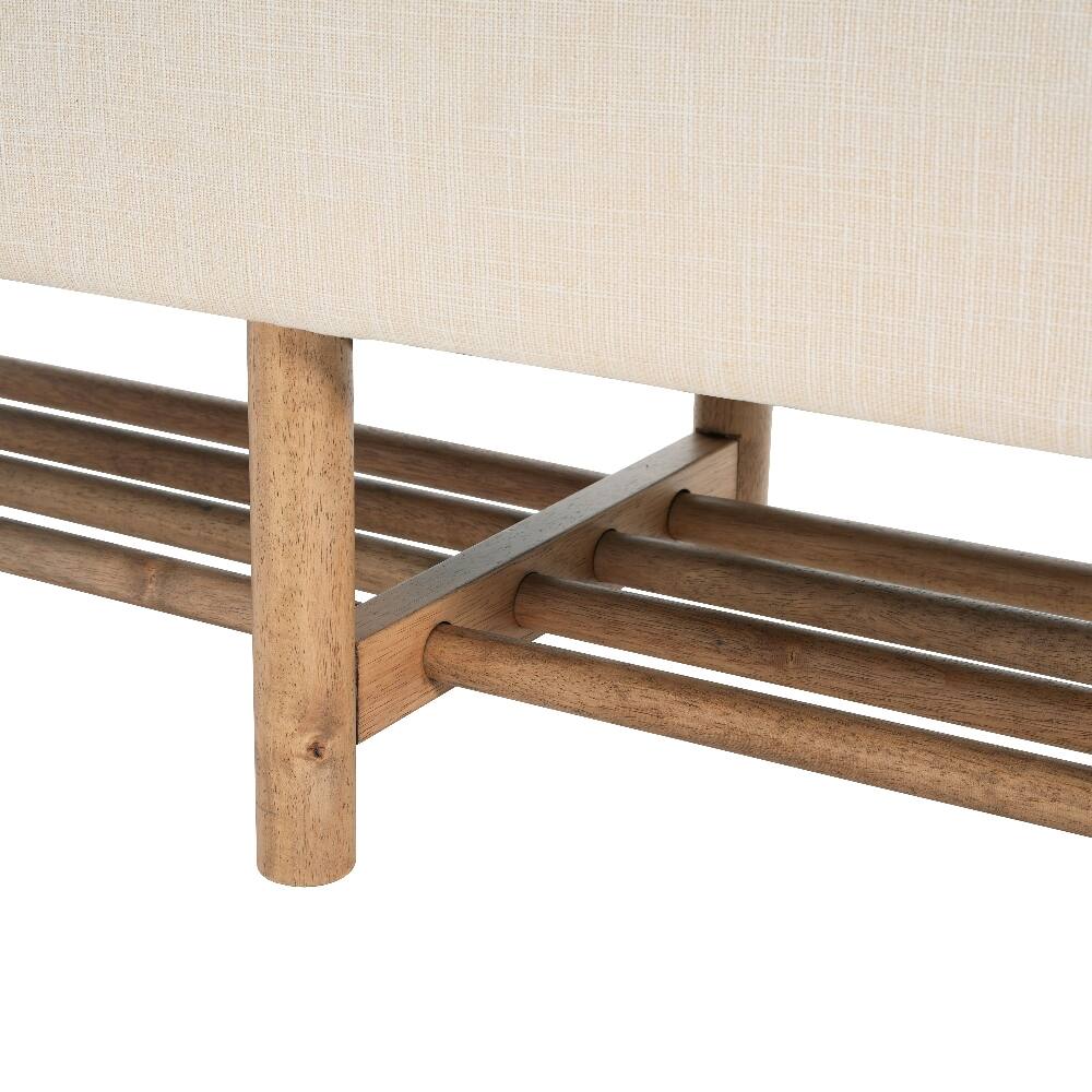 Alt View 3. Ropilly - Ropilly Rectangular Upholstered Linen Ottoman Bench with Open Storage Shelf, Solid Wood Legs, Beige - Beige.