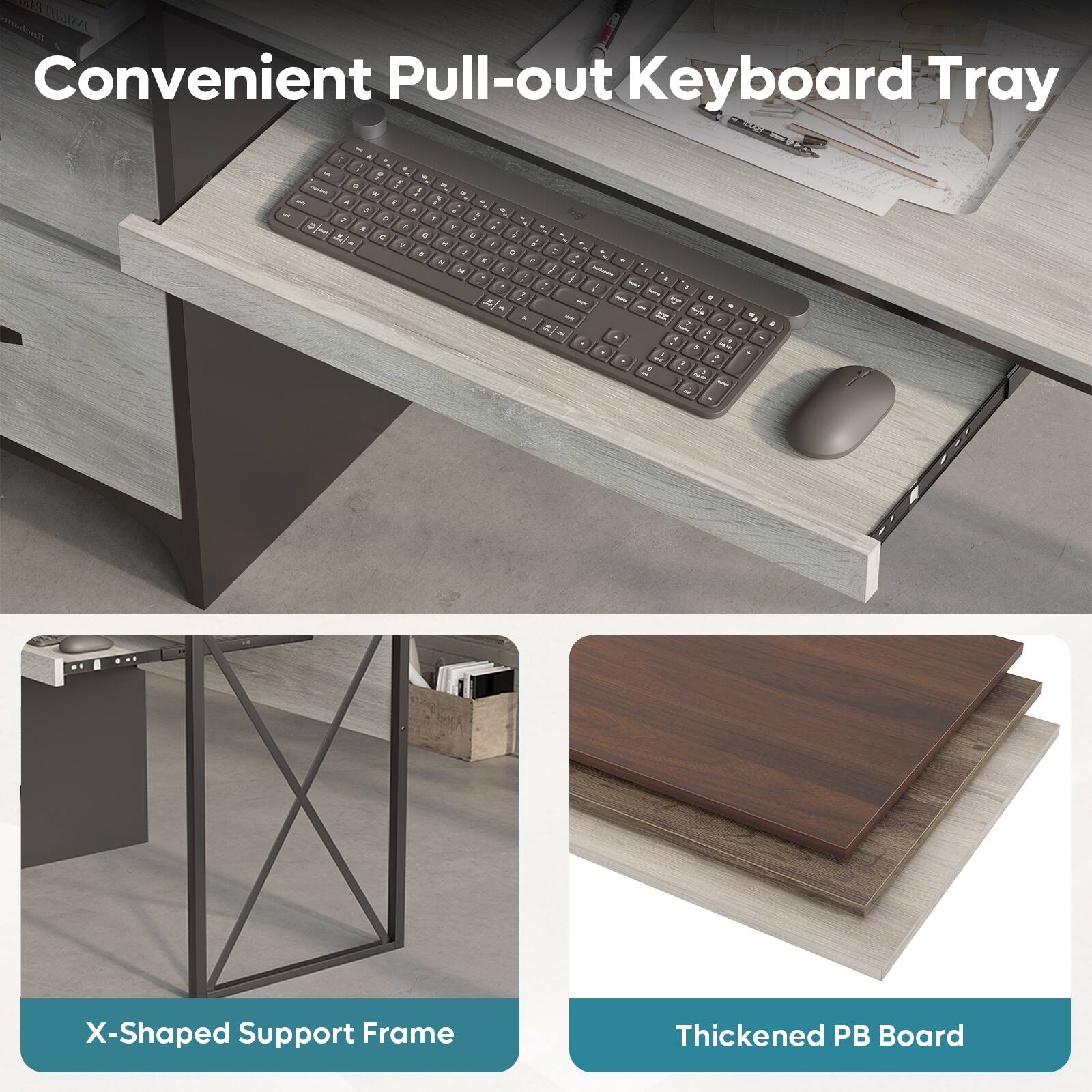 A Enclanoy INSIGHI Convenient Pull-out Keyboard Tray - 2 . + -  - a 1 ,  - !: - - .  2 . . . - logs -  P 1  2 . . . :  T  e a &  - V E . J .  . = .  .  : - M a J . .  i - a . :  a - a  - - - - -  . - - -  a a  .  .  . - 1 C 4 . 1 1  - = . X-Shaped Support Frame Thickened PB Board