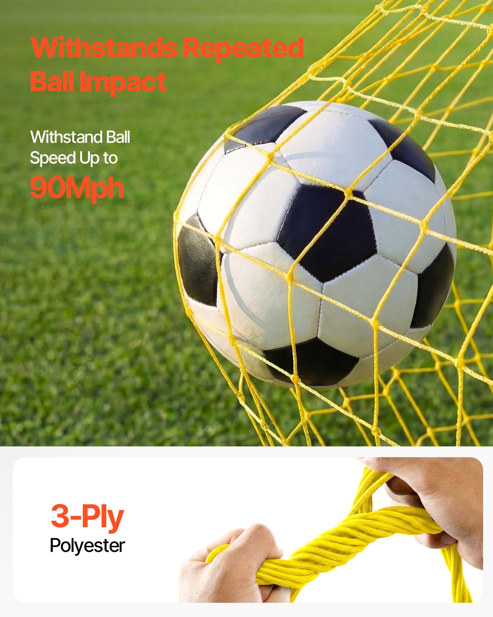 Withstands Repeated Ball Impact  
Withstand Ball Speed Up to 90Mph  
3-Ply Polyester