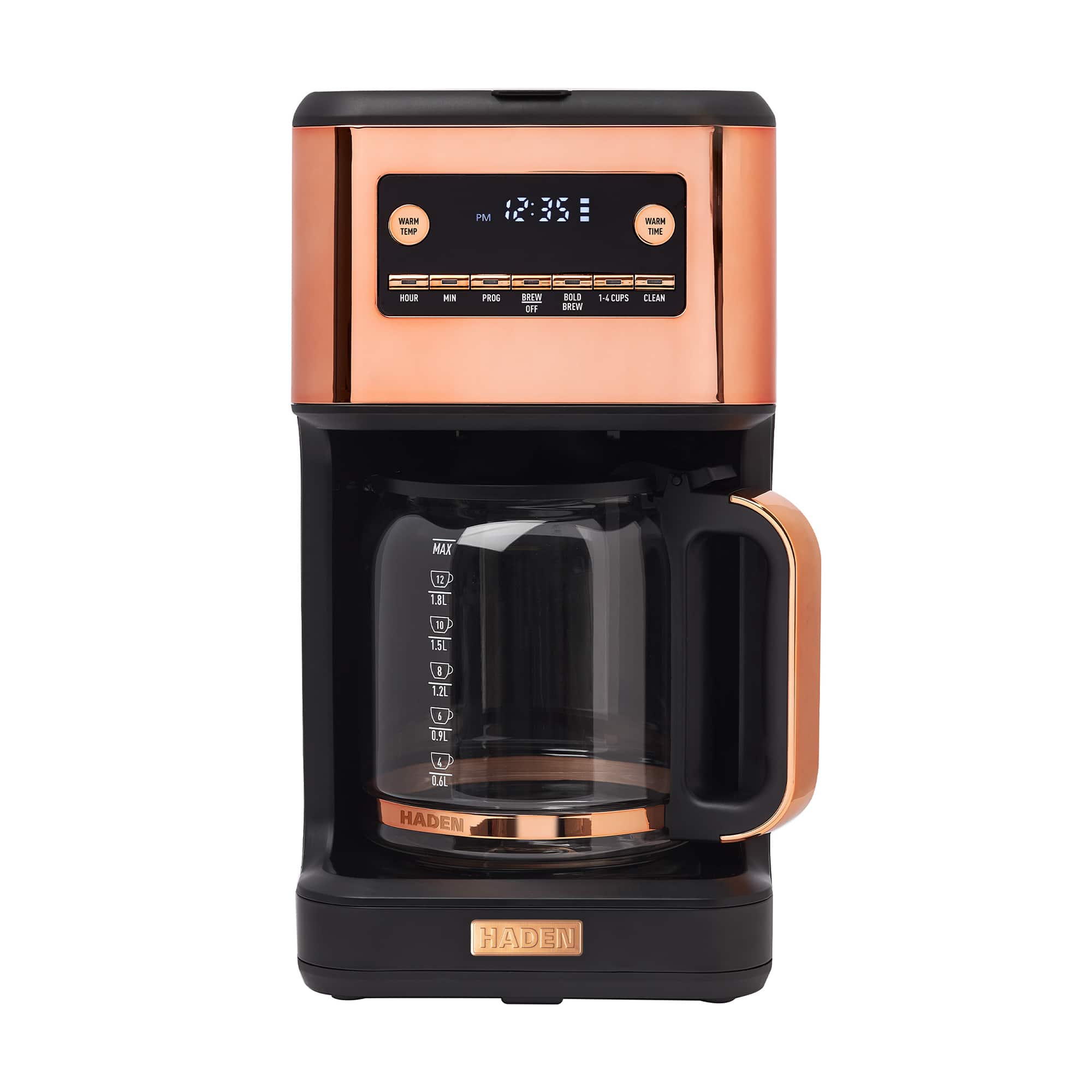 Haden - Generous Brew 14 Cup Programmable Digital Coffee Maker Pot, Black/Copper - Black / Copper
