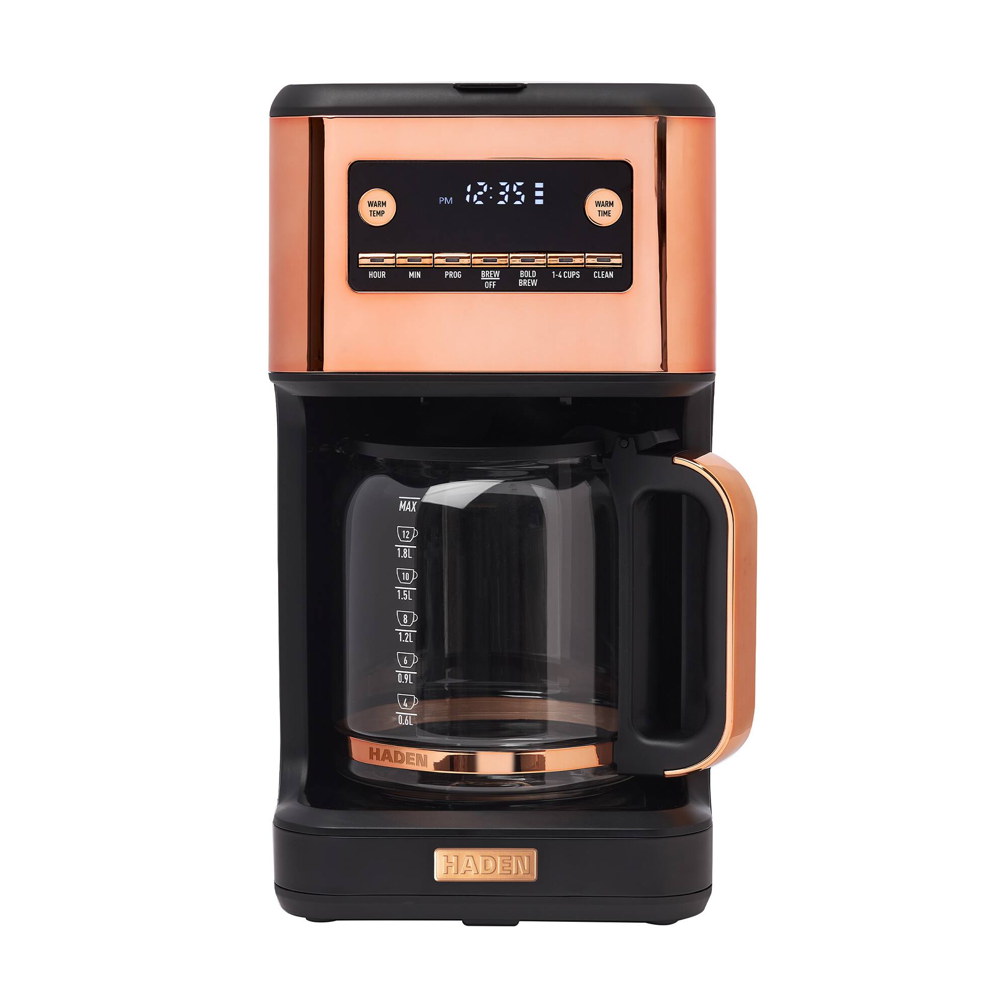 Haden - Generous Brew 14 Cup Programmable Digital Coffee Maker Pot, Black/Copper - Black / Copper