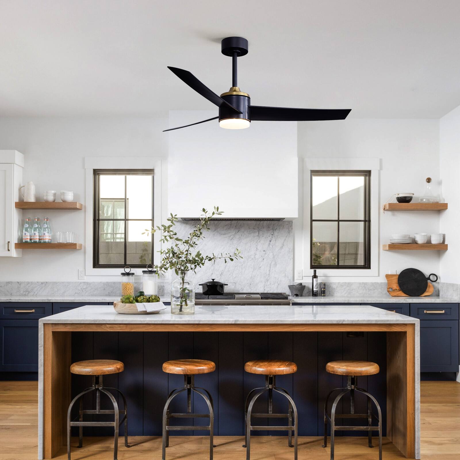 Left. Siljoy - 52 Inch 3 Blade Modern Industrial Ceiling Fan Matte Black and Gold Finish with LED Light for Bedroom Living Room - Matte Black and Gold.