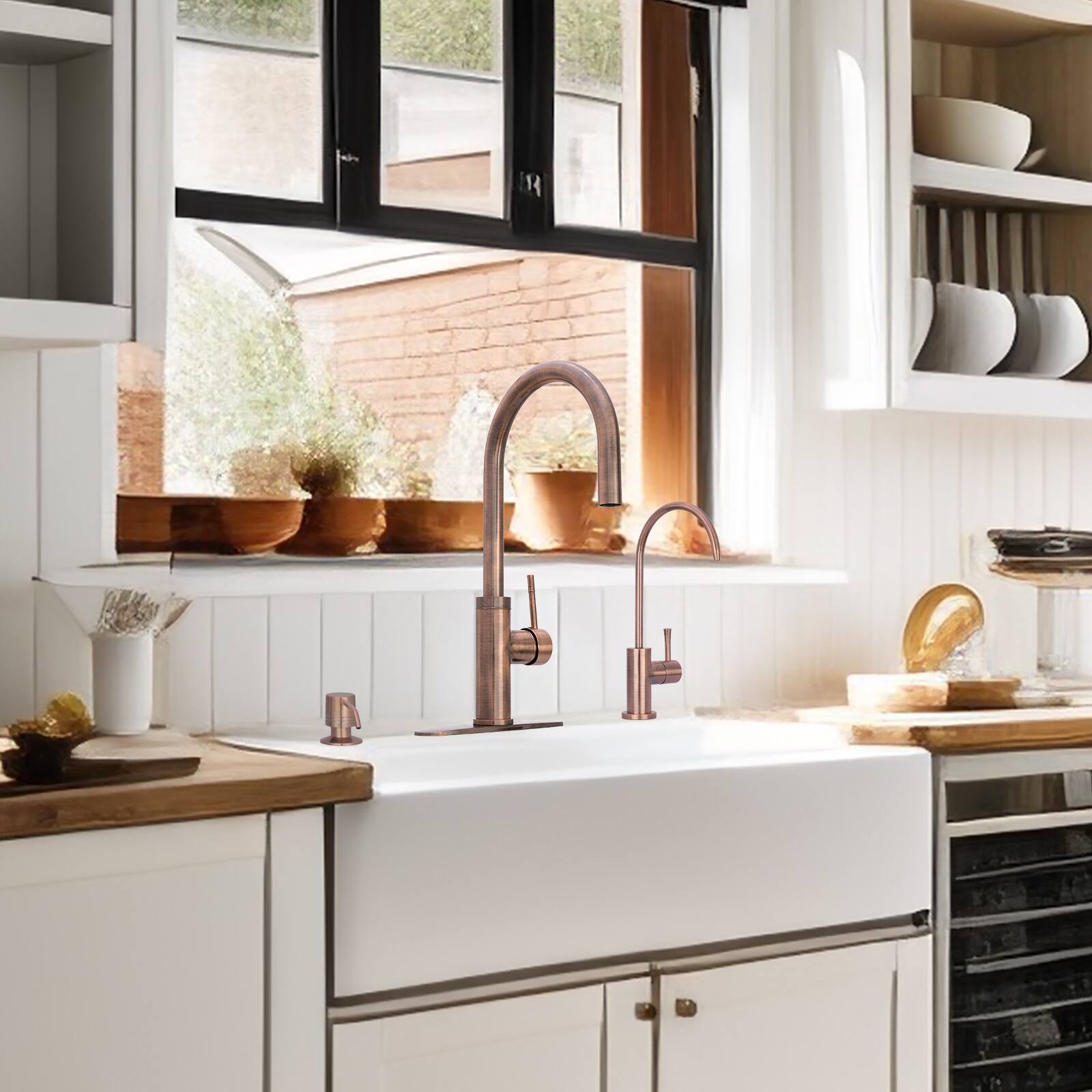 Alt View 5. Akicon - Akicon Solid Brass Single Handle Kitchen Faucet with Pull Down Sprayer in Antique Copper - Antique Copper.