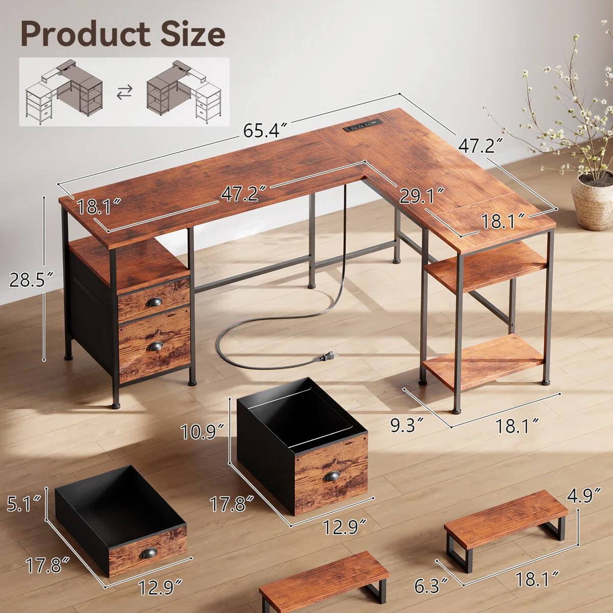 Product Size

- 65.4"
- 47.2"
- 18.1"
- 29.1"
- 28.5"
- 10.9"
- 9.3"
- 5.1"
- 17.8"
- 12.9"
- 4.9"
- 6.3"