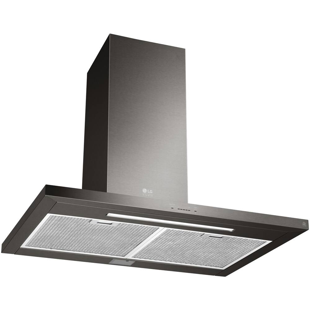 Left. LG - STUDIO 36" Convertible Range Hood - PrintProof Black Stainless Steel.