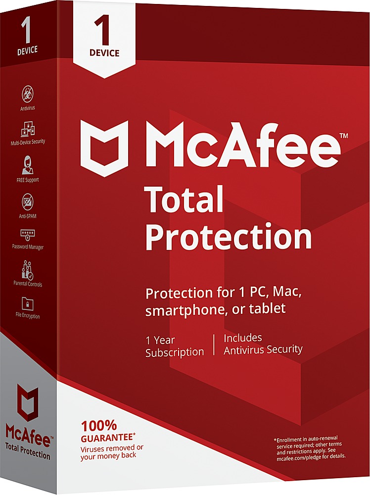 Best Buy: McAfee Total Protection (1 Device) (1-Year Subscription) Windows,  Mac OS, Apple iOS, Android MCA950800F020