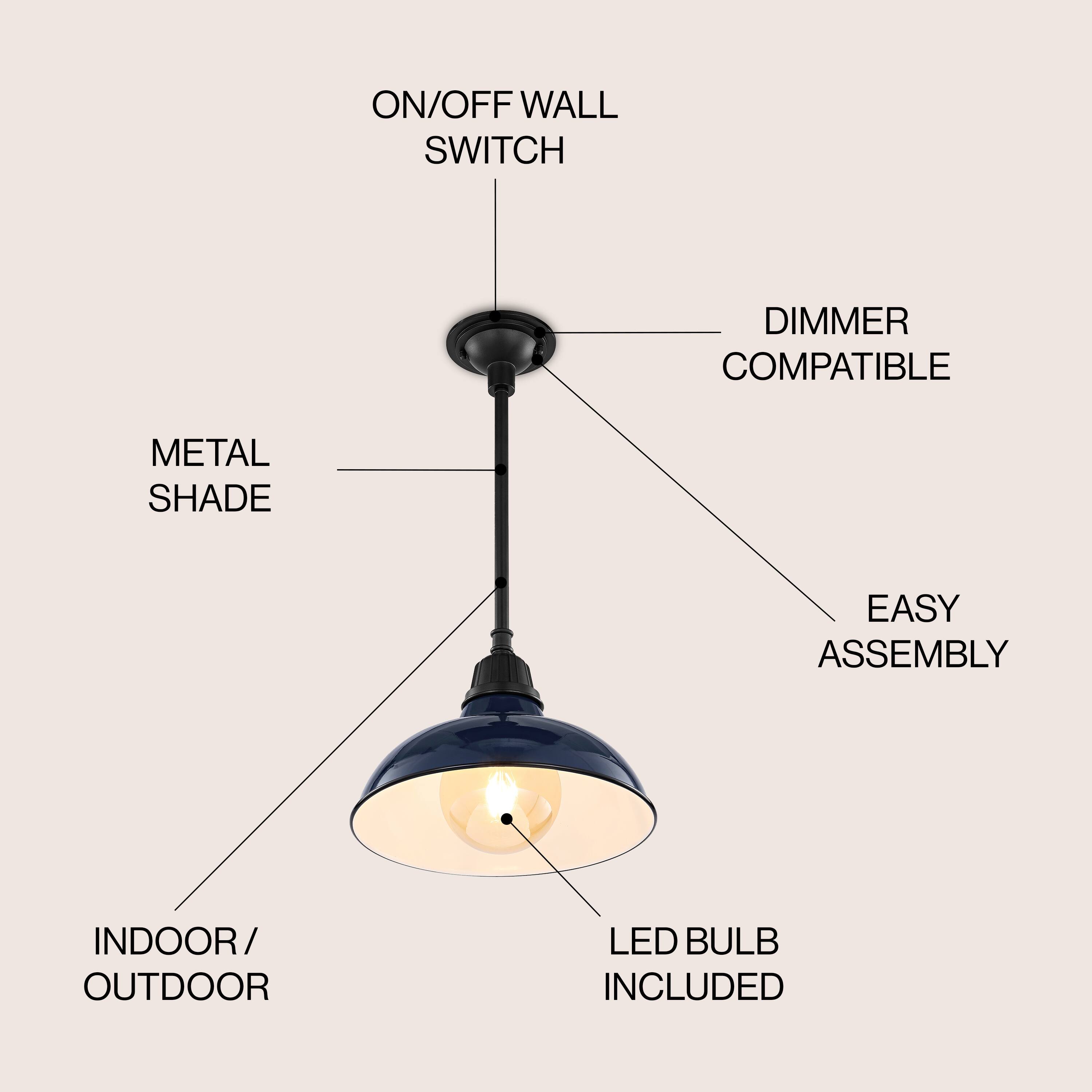 ON/OFF WALL SWITCH DIMMER COMPATIBLE METAL SHADE EASY ASSEMBLY INDOOR/OUTDOOR LED BULB INCLUDED