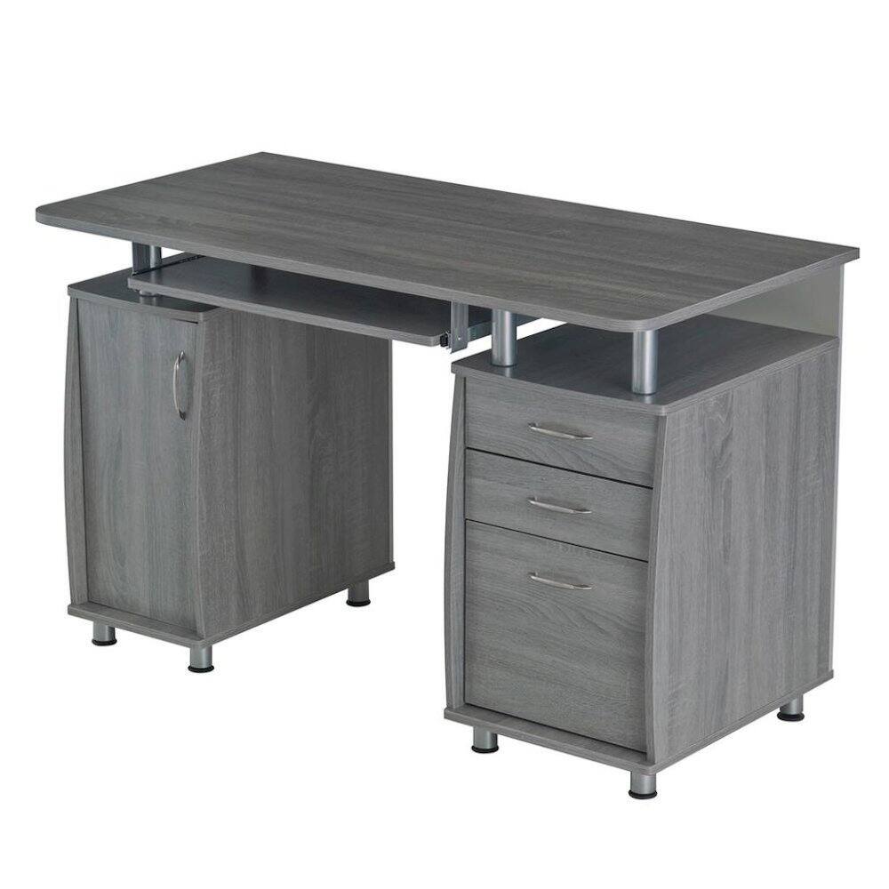 Left. FurniFact - Gray Home Office Desk with Storage 2 Drawers - Gray.
