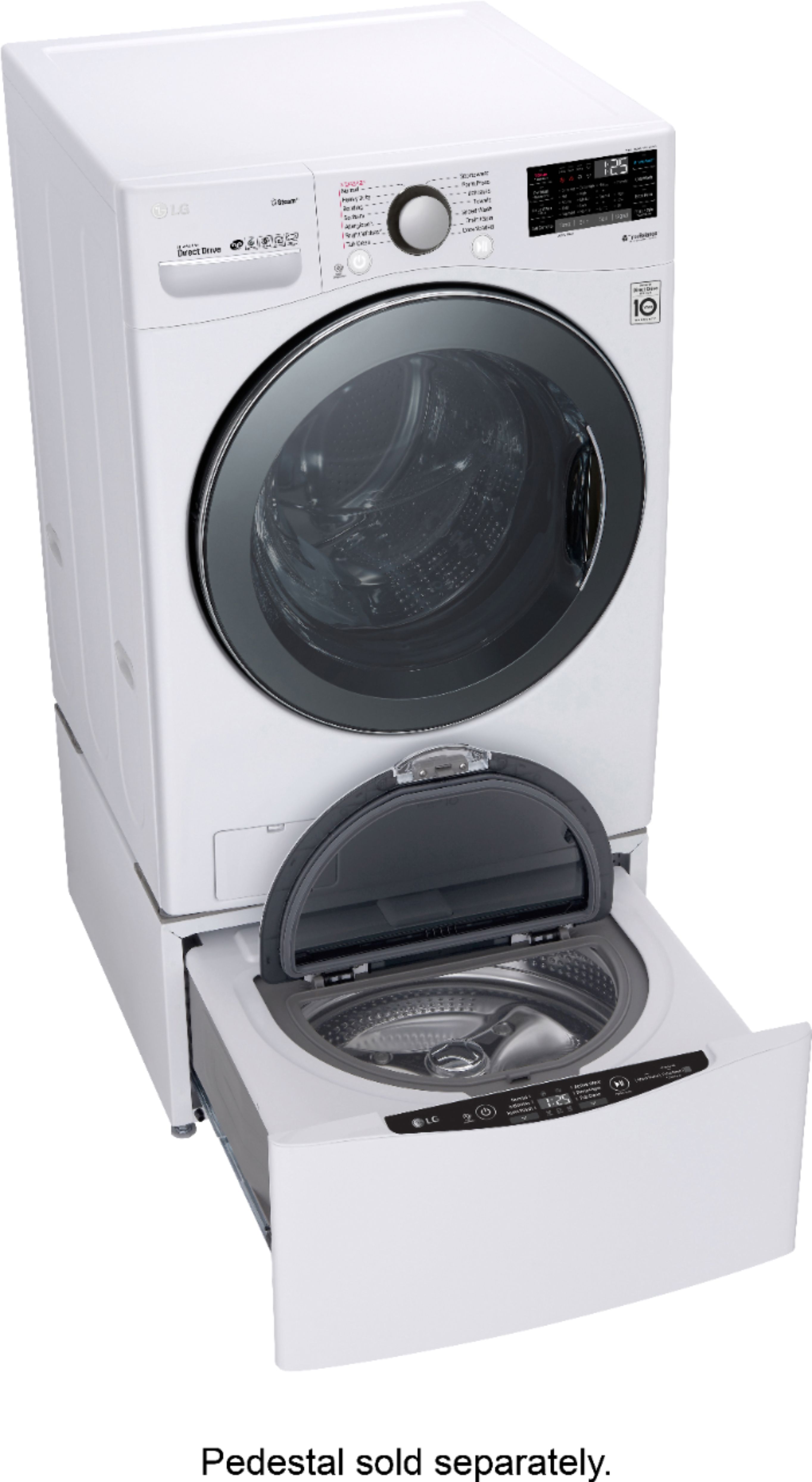 Left View: LG - 4.5 Cu. Ft. High Efficiency Stackable Smart Front-Load Washer with Steam and TurboWash 360 Technology - White