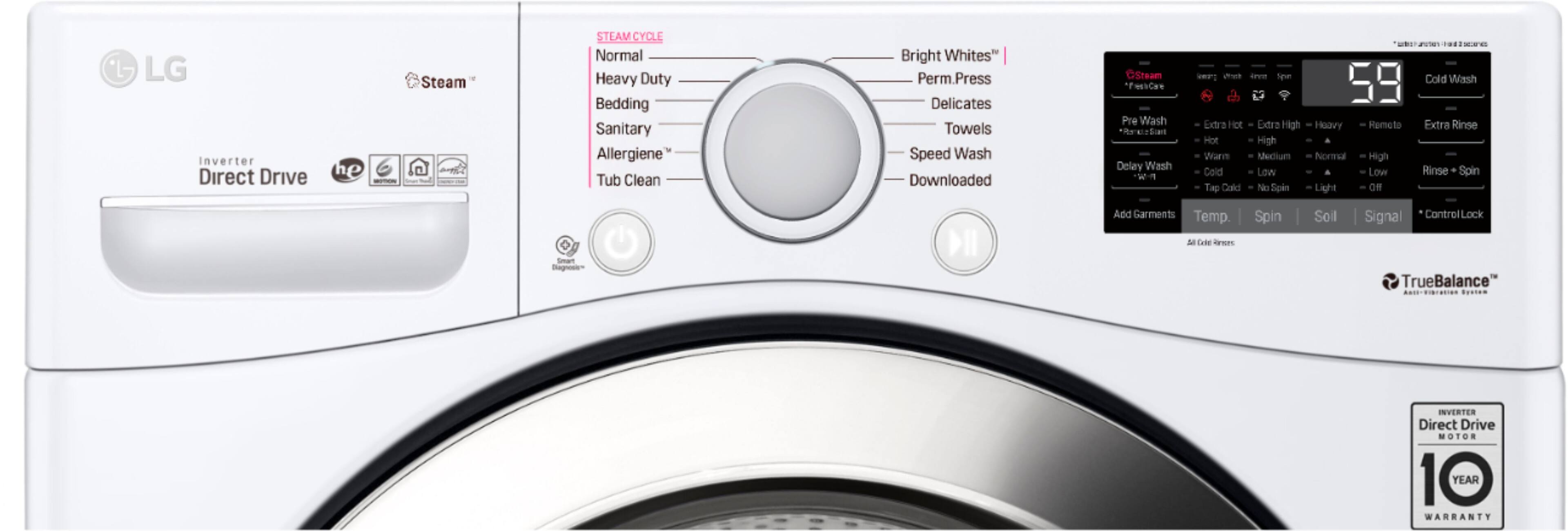 Alt View 2. LG - 4.5 Cu. Ft. High-Efficiency Stackable Smart Front Load Washer with Steam and 6Motion Technology - White.