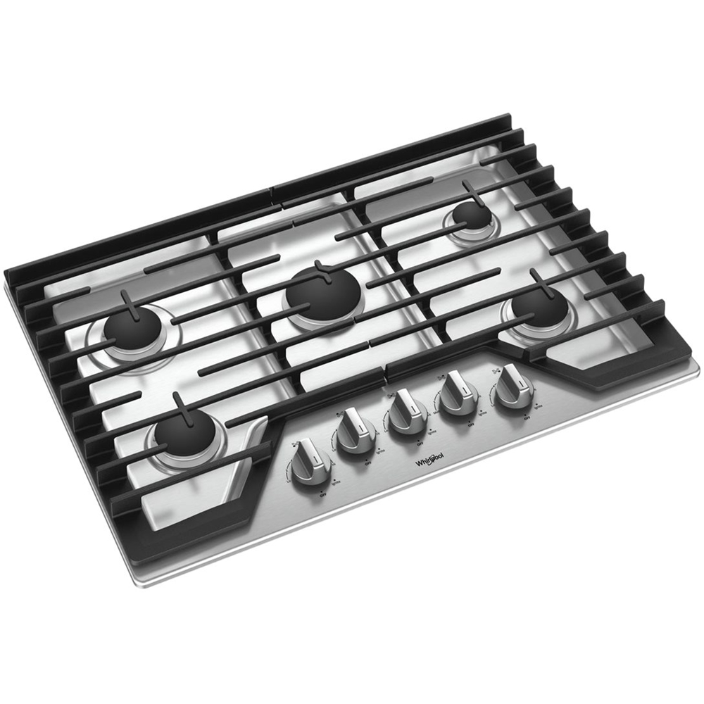 Left View: Whirlpool - 30" Gas Cooktop - Stainless Steel