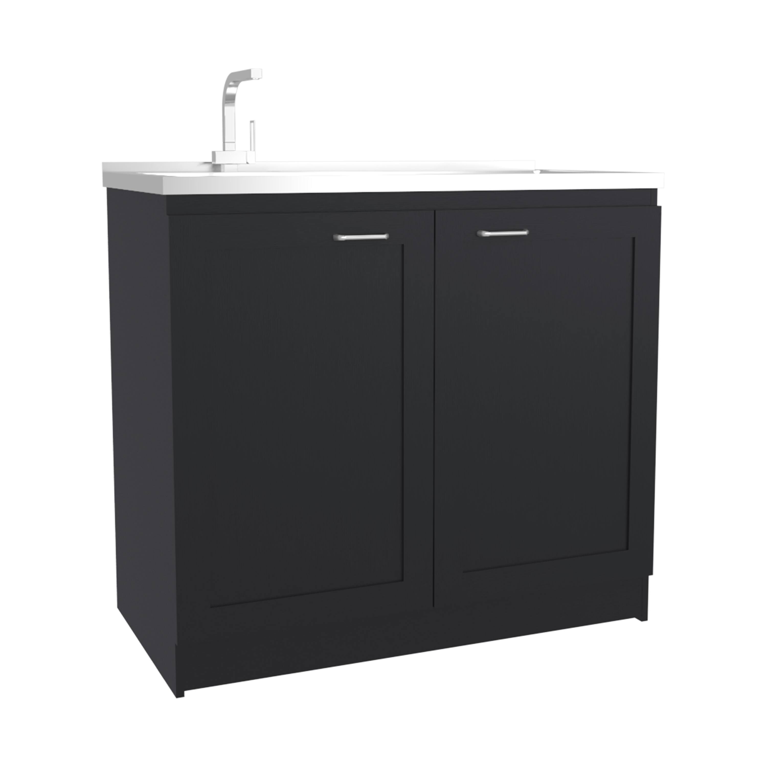 Alt View 1. TinyHomie - 36 Inch H Black Wengue Utility Sink Cabinet 2 Doors 2 Shelves - Black.