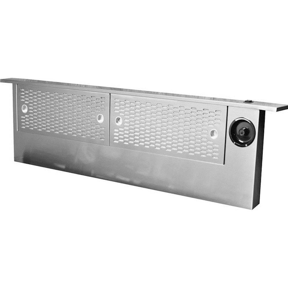 Left View: Dacor - 36" Convertible Chimney Wall Hood - Silver stainless steel