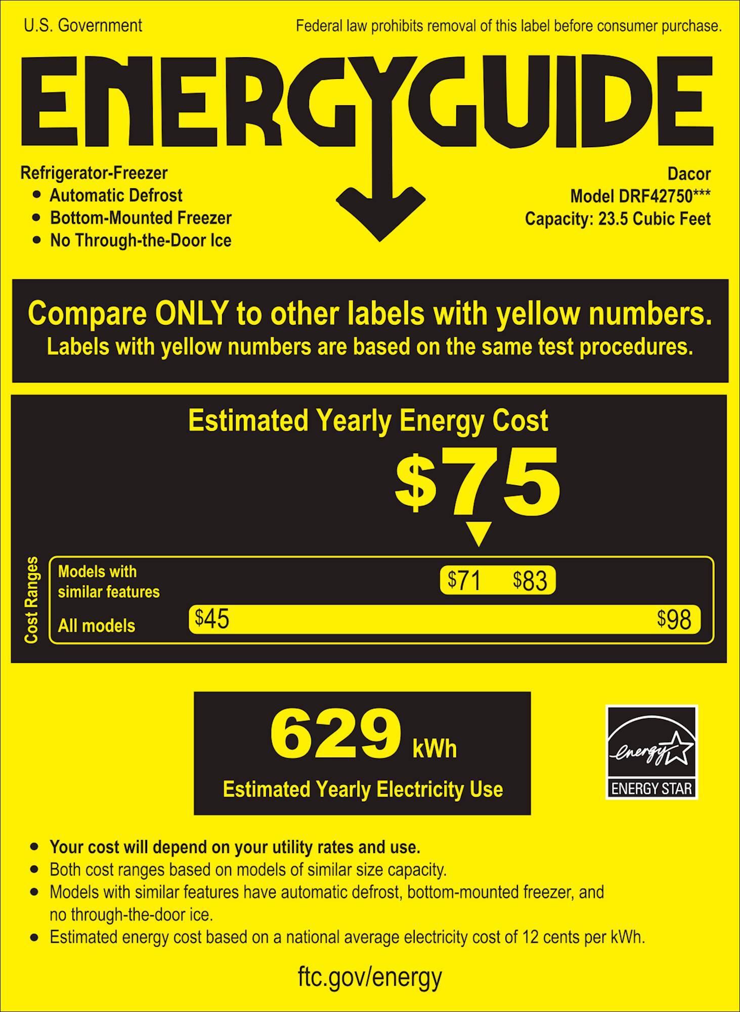 Energy Guide. Dacor - 23.5 Cu. Ft. Side-by-Side Built-In Refrigerator - Gray.