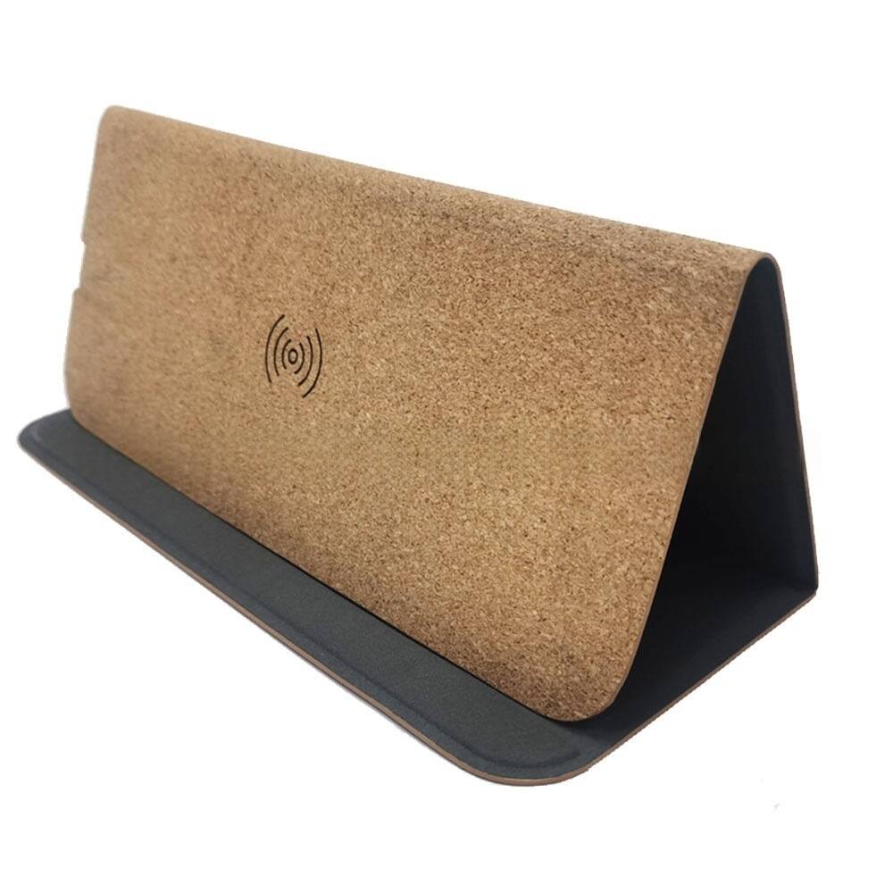 Alt View 3. Cluzine - Wireless Charging Mouse Pad 15W Tri-Fold Wood Grain Multifunctional Foldable Charger - Yellow.