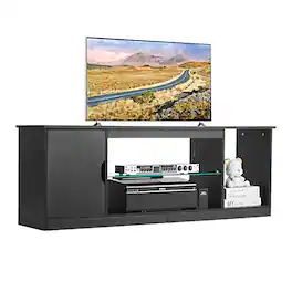 VEVOR - TV Stand for TVs up to 65 inch, Modern Entertainment Center with Light Strip, Wooden TV Cabinet Storage - Black
