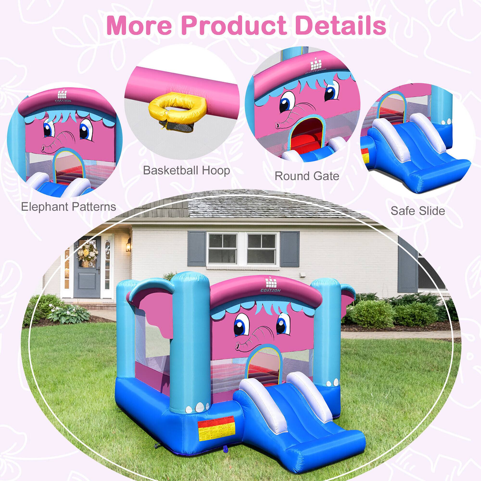 More Product Details

- Elephant Patterns
- Basketball Hoop
- Round Gate
- Safe Slide