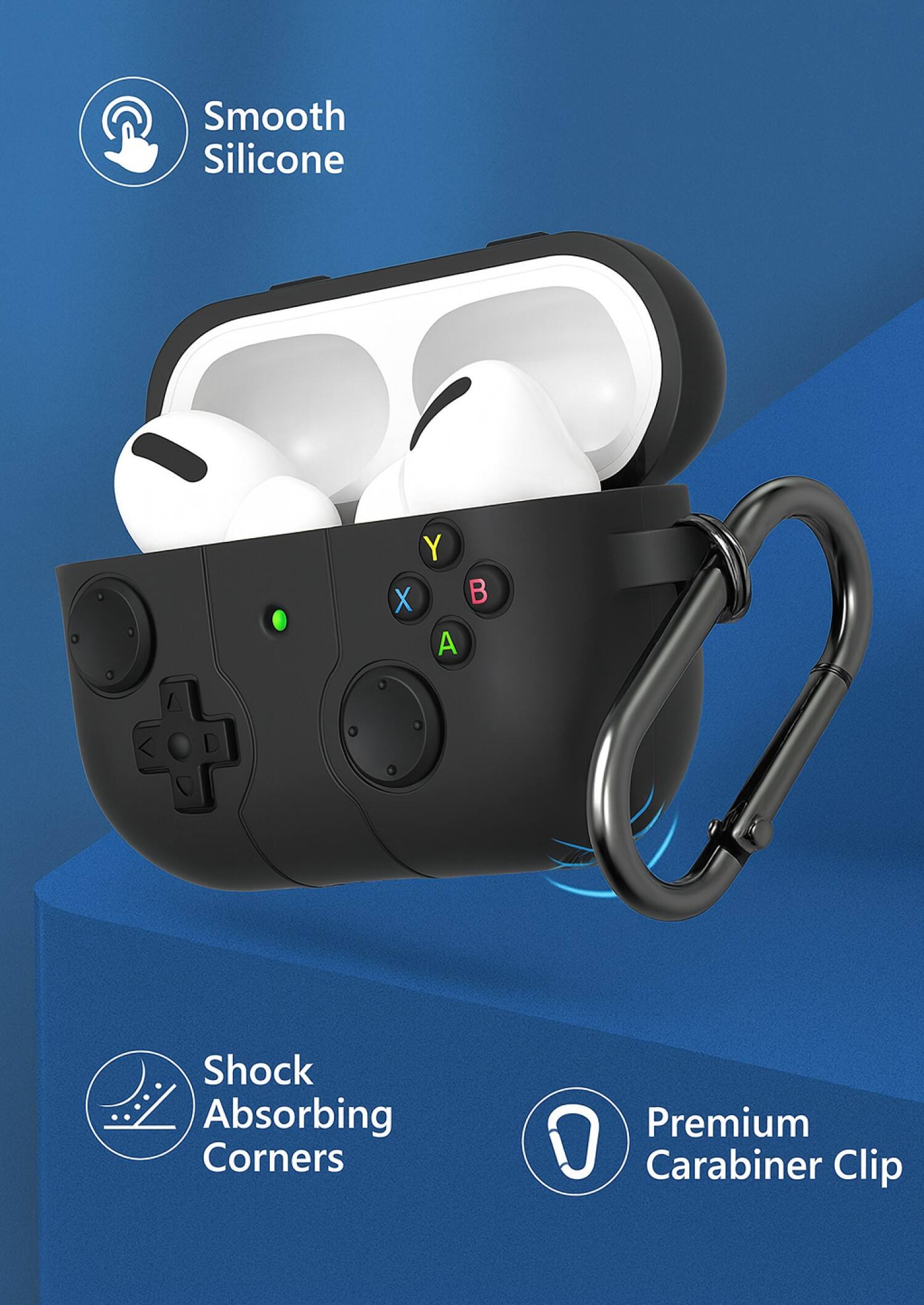 Smooth Silicone  
Shock Absorbing Corners  
Premium Carabiner Clip