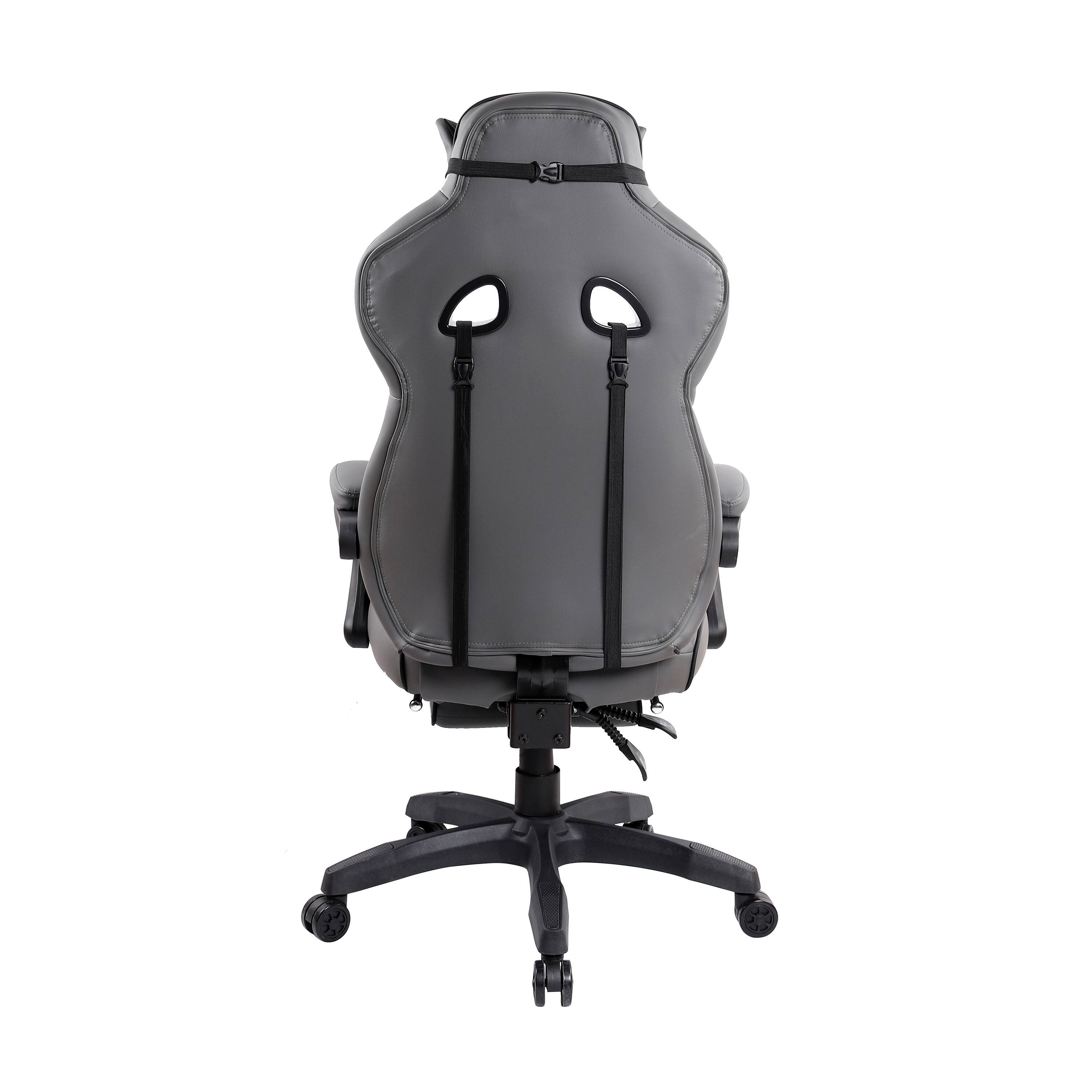 Back. Forest'nSky - Black & Grey Racing Style Executive Gaming Chair with Full Recline & Footrest - Grey.
