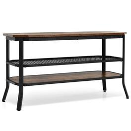 Resenkos - 3-tier Console Table TV Stand with Mesh Storage Shelf-Rustic Narrow Console Table, Entryway Hall Table - Brown