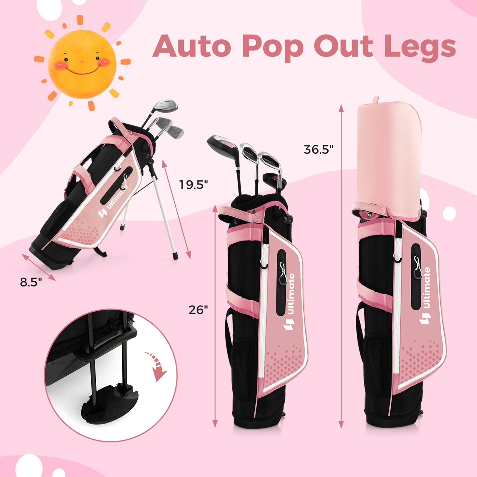 Auto Pop Out Legs

- 36.5"
- 19.5"
- 8.5"
- 26"