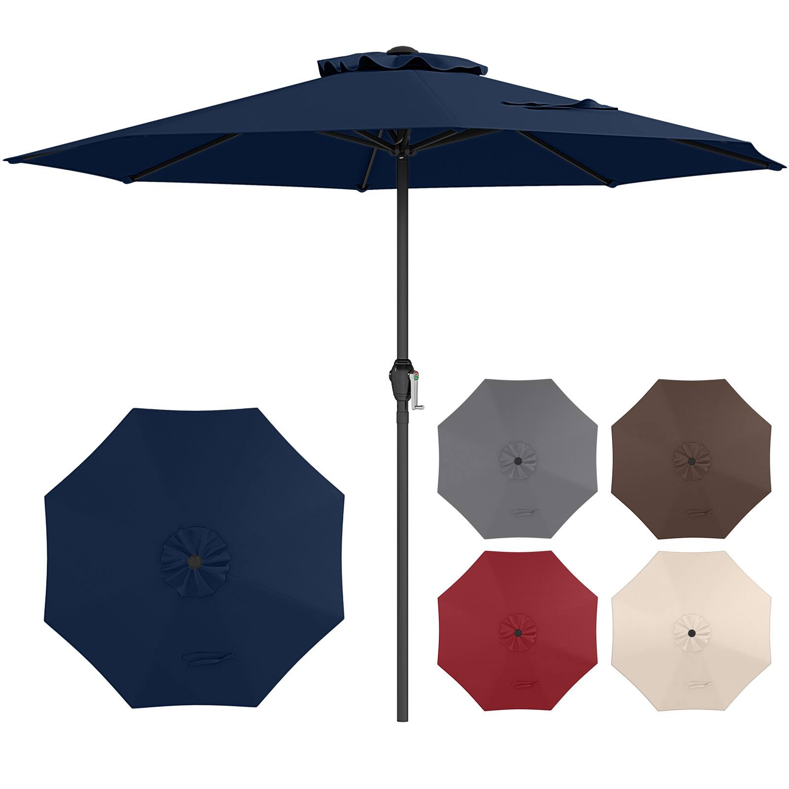 Back. SlickBlue - Outdoor Market Umbrella with Crank Handle, 8 Sturdy Ribs, Heavy Duty Design - Navy.