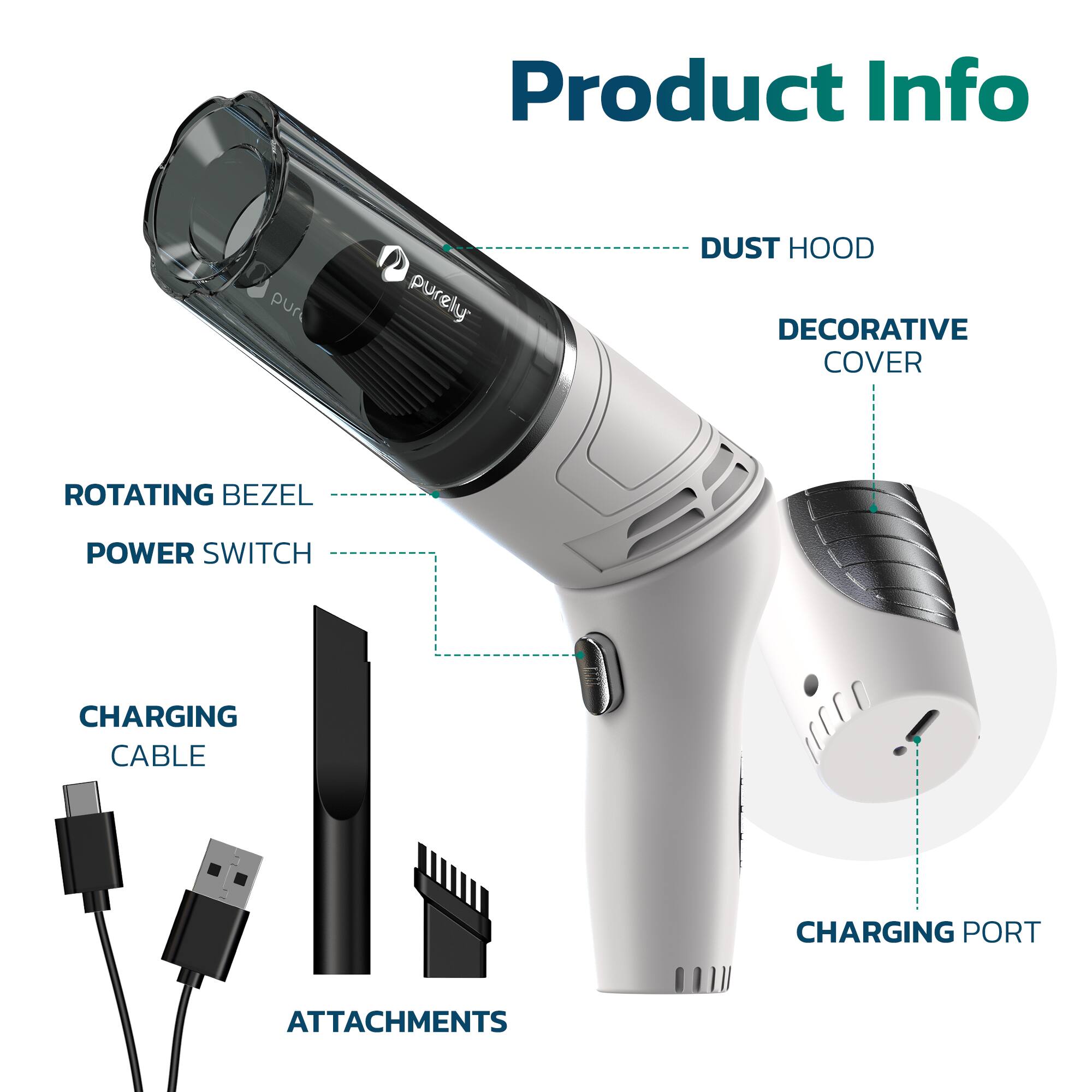 Product Info

- DUST HOOD
- DECORATIVE COVER
- ROTATING BEZEL
- POWER SWITCH
- CHARGING PORT
- CHARGING CABLE
- ATTACHMENTS
