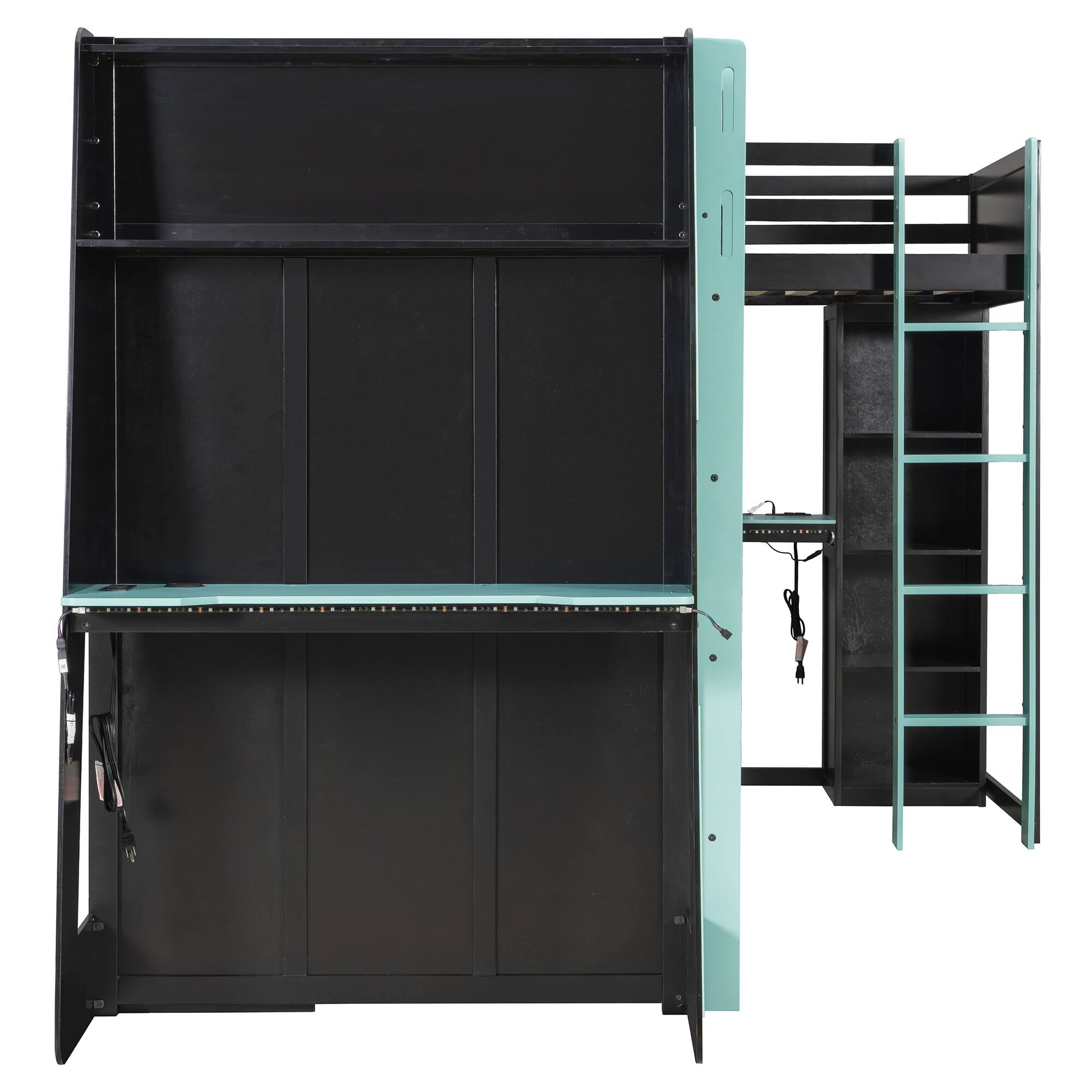 Alt View 5. Anysun - L-Shaped Twin Gaming Bed Frame - RGB LED Lights, USB Ports, TV Stand & Storage Shelves, Reversible Space-Saving Design - Blue.