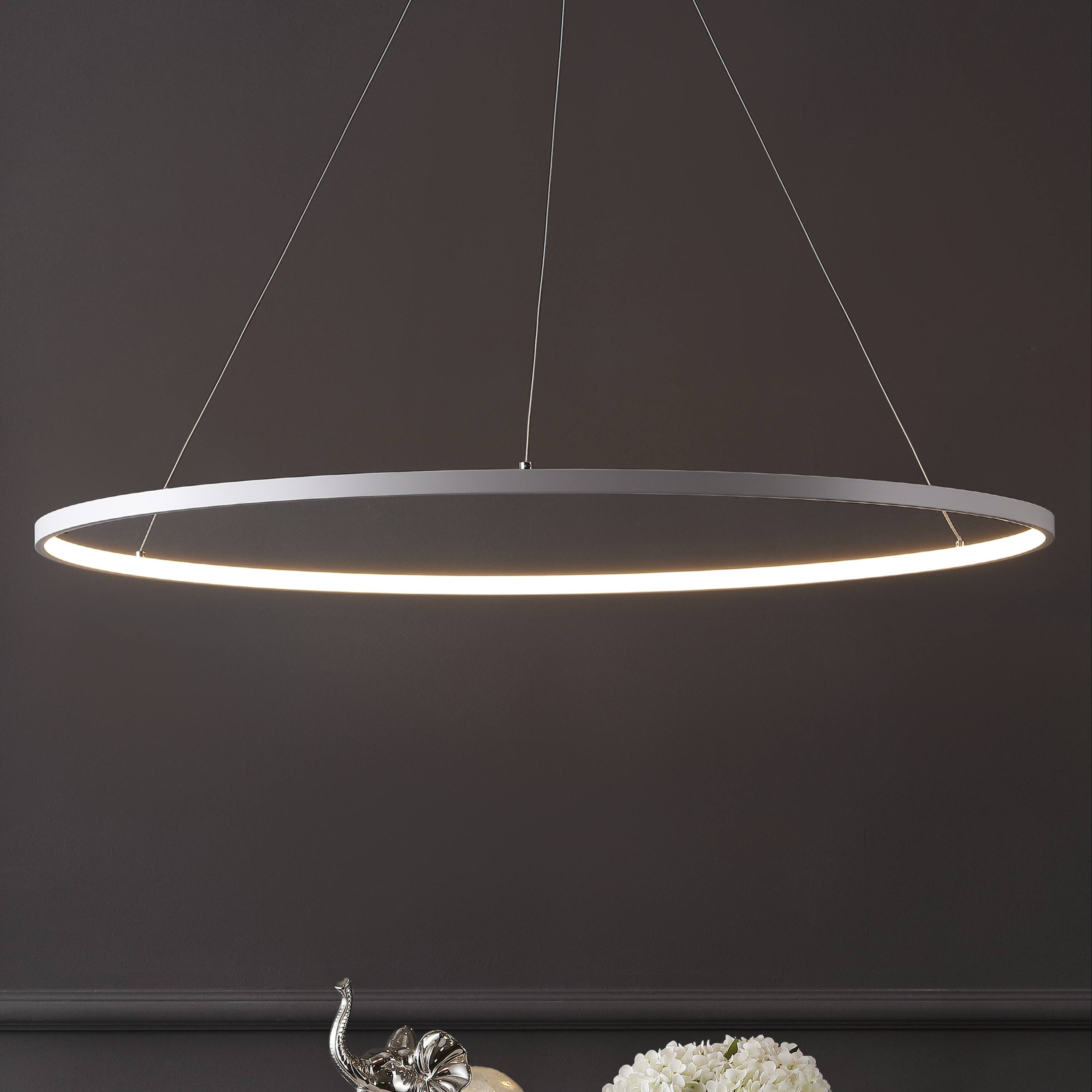 Alt View 1. Jonathan Y - Brice 35" Modern Contemporary Metal Round Dimmable Integrated LED Pendant, Matte White - Matte White.