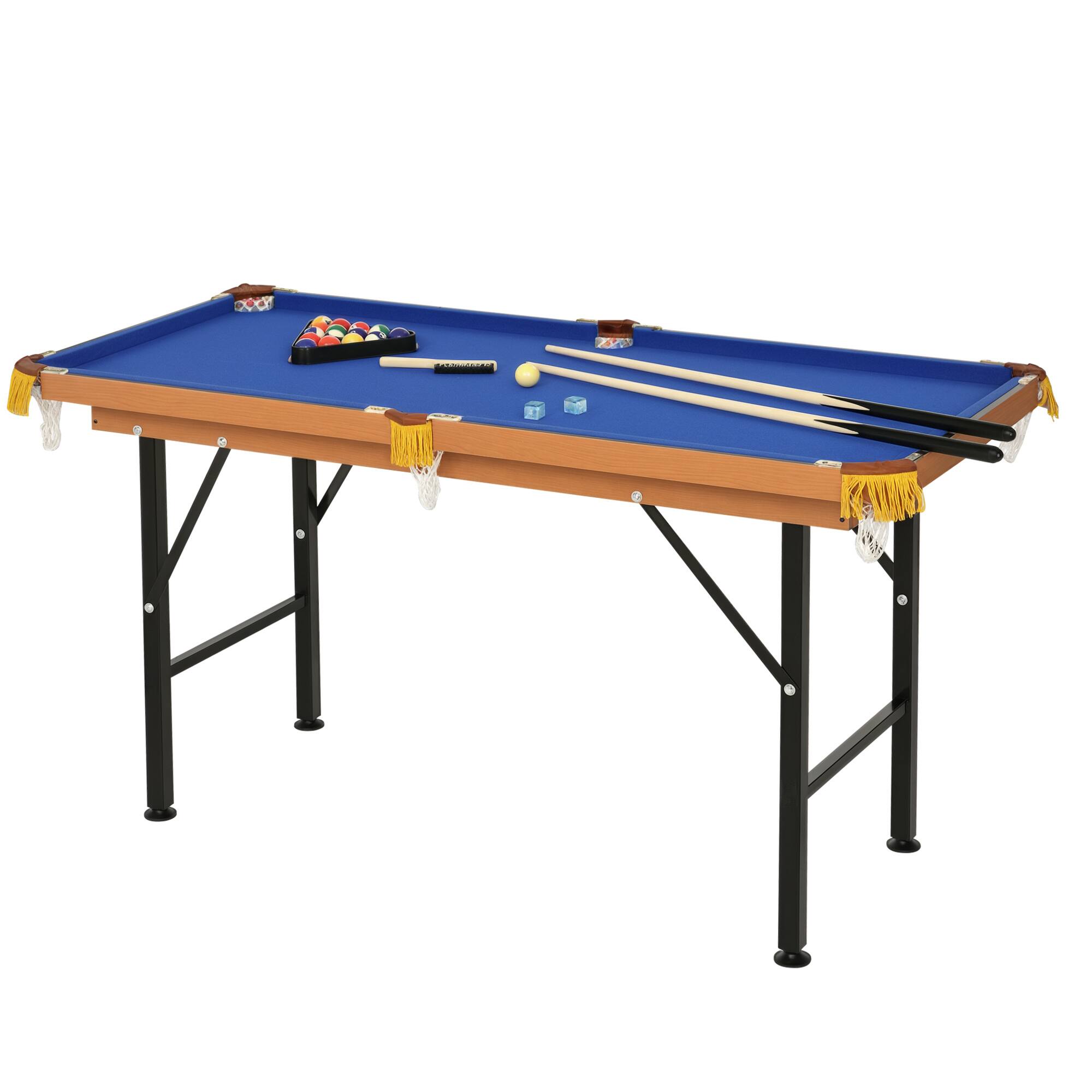Front. Soozier - 55" Portable Folding Billiards Table Game Pool Table for Whole Family Number Use With Cues, Ball, Rack, Chalk - Blue and Black.