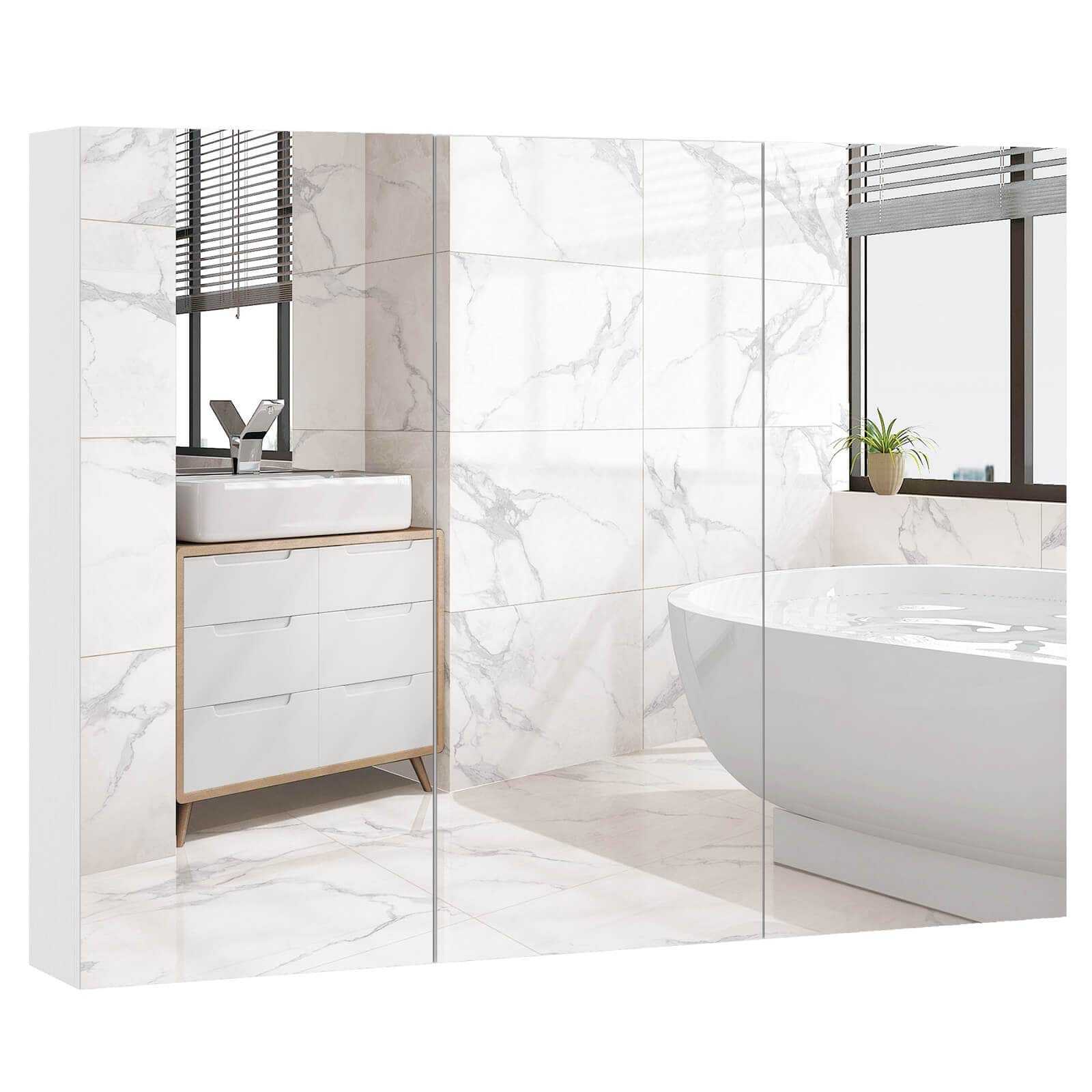 Costway - 36" Wide Wall Mount Mirrored Bathroom Medicine Cabinet Organizer Mirror Door - White